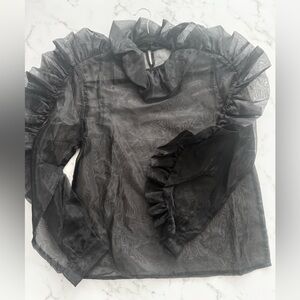 Elegant Black Ruffled Sheer Top
